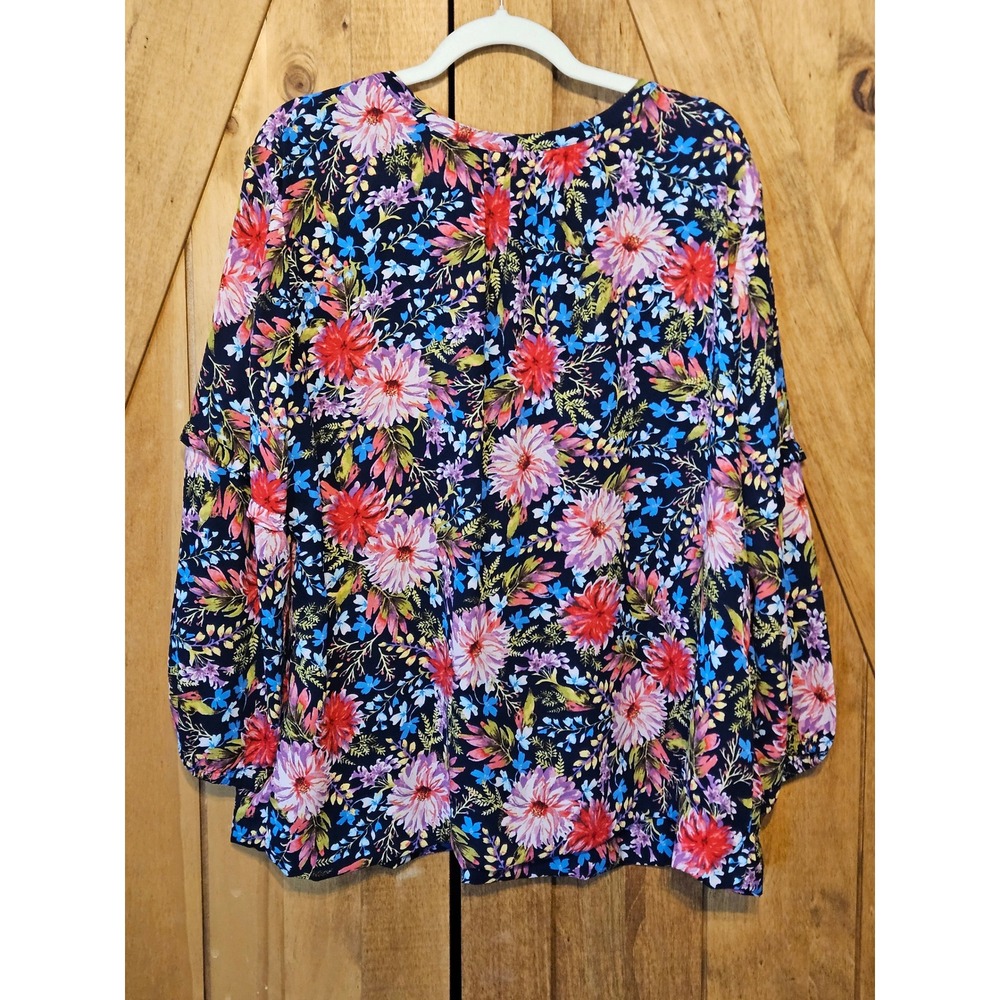 The Pioneer Woman Peasant Top Women XXXL Navy Blue Ditzy Floral 912P908PW #803 - Picture 2 of 11